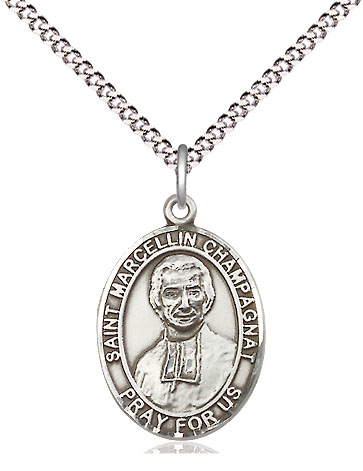 Sterling Silver Saint Marcellin Champagnat Pendant on a 18 inch Light Rhodium Light Curb chain