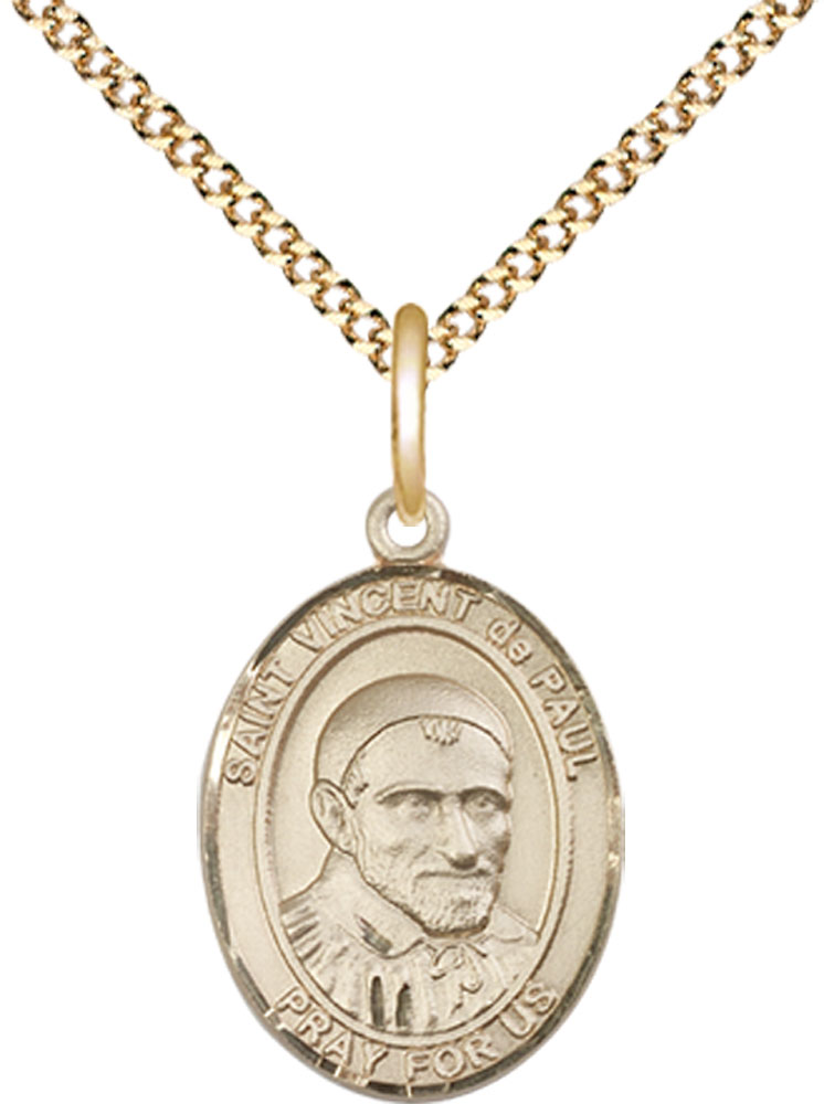 14kt Gold Filled Saint Vincent de Paul Pendant on a 18 inch Gold Plate Light Curb chain