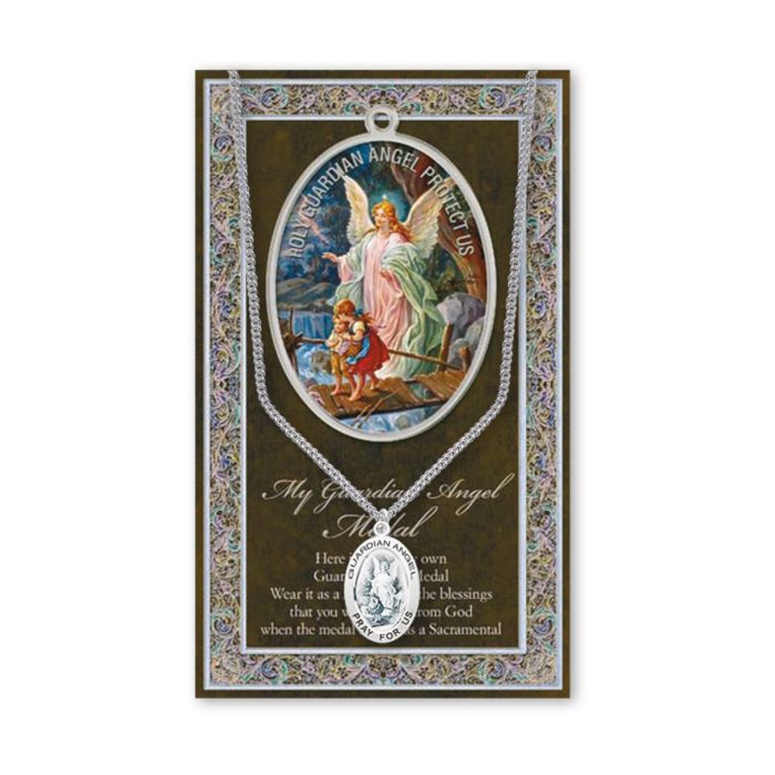 Guardian Angel Pewter Medal on 24" Chain w/Bio. and Picture Folder