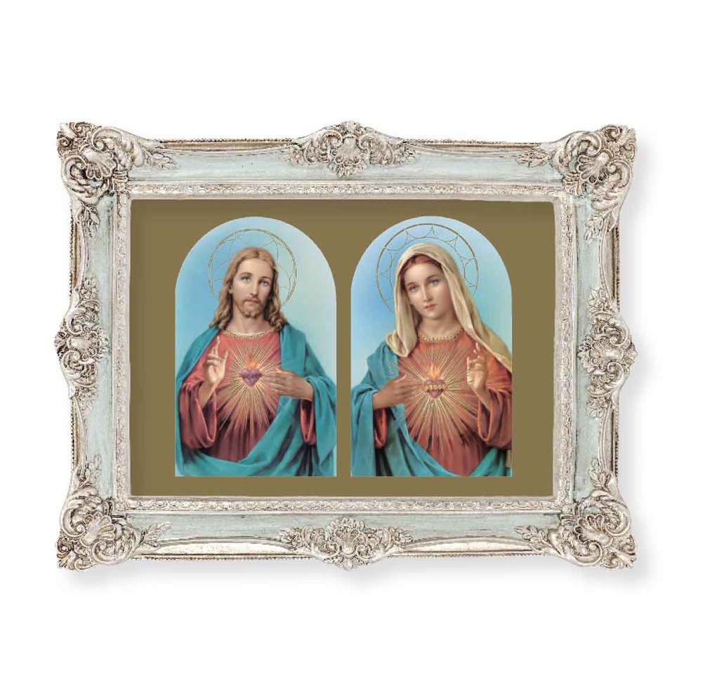  6 3/4" x 8 3/4" Powder Blue and Silver Frame with a 5 x 7 Sacred Hearts Print- P65 STICKER