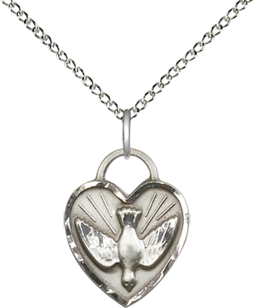 Sterling Silver Confirmation Heart Pendant on a 18 inch Sterling Silver Light Curb chain