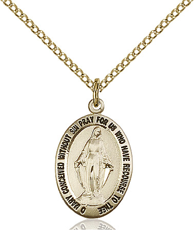 14kt Gold Filled Miraculous Pendant on a 18 inch Gold Filled Light Curb chain