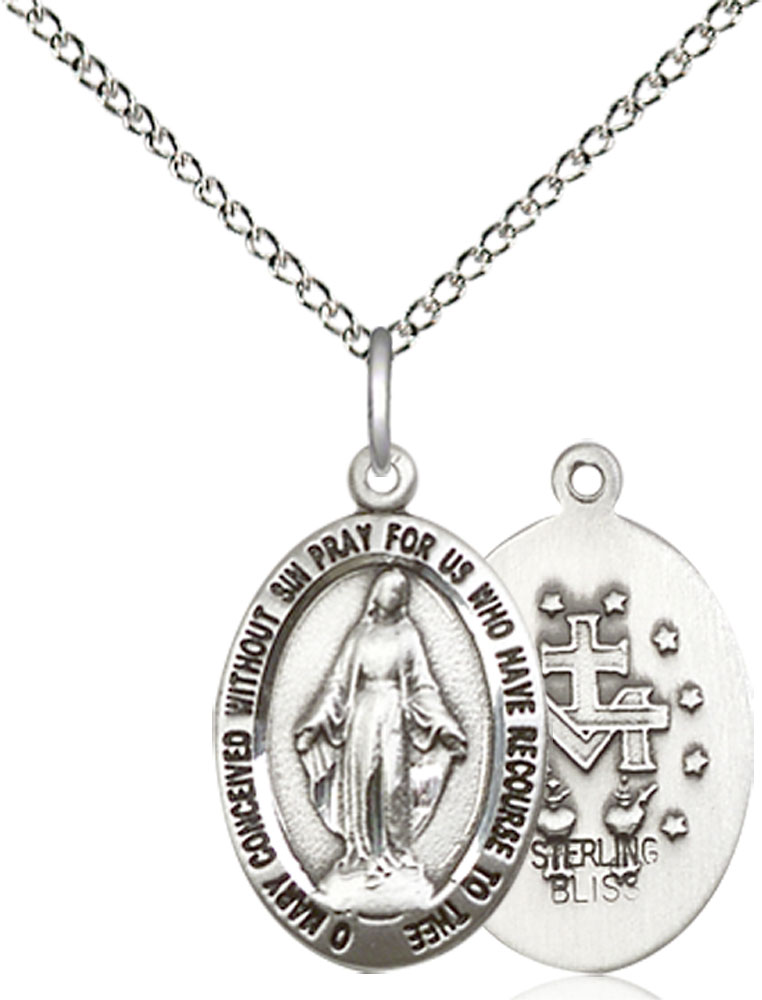 Sterling Silver Miraculous Pendant on a 18 inch Sterling Silver Light Curb chain