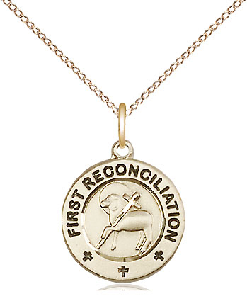 14kt Gold Filled First Reconciliation / Penance Pendant on a 18 inch Gold Filled Light Curb chain