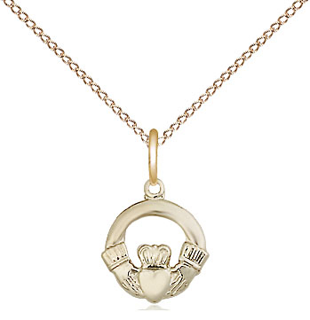 14kt Gold Filled Claddagh Pendant on a 18 inch Gold Filled Light Curb chain