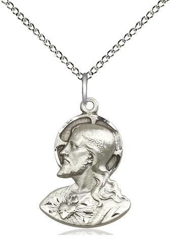 Sterling Silver Head of Christ Pendant on a 18 inch Sterling Silver Light Curb chain