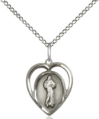 Sterling Silver Divine Mercy Pendant on a 18 inch Sterling Silver Light Curb chain