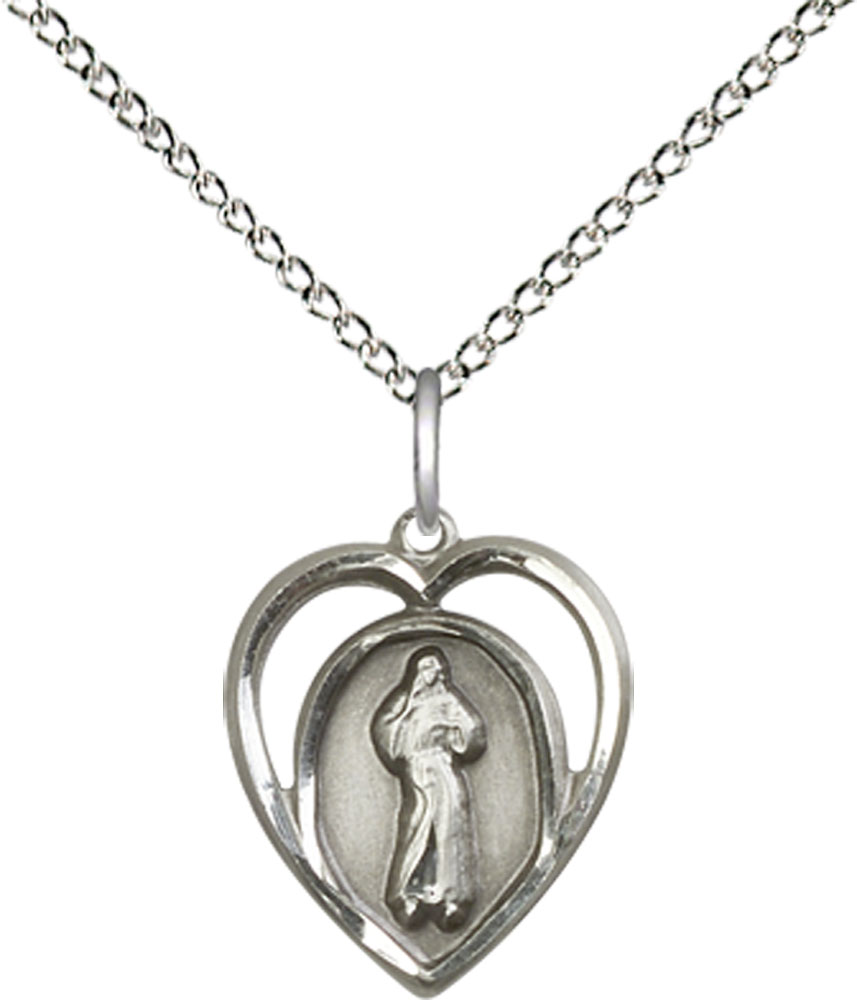 Sterling Silver Divine Mercy Pendant on a 18 inch Sterling Silver Light Curb chain