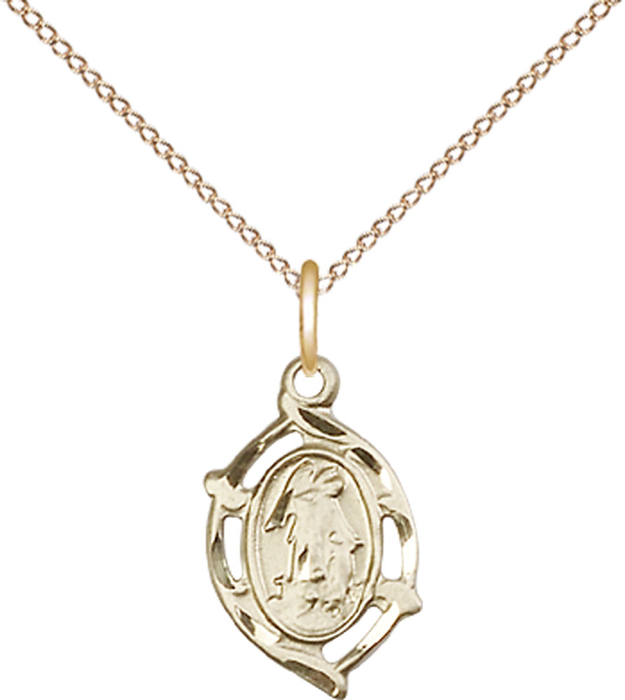 14kt Gold Filled Guardian Angel Pendant on a 18 inch Gold Filled Light Curb chain