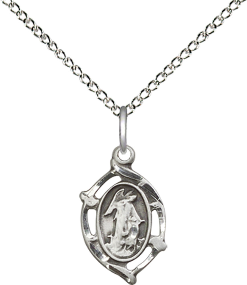 Sterling Silver Guardian Angel Pendant on a 18 inch Sterling Silver Light Curb chain