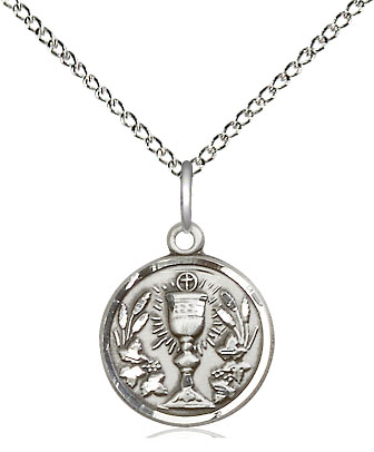 Sterling Silver Communion Chalice Pendant on a 18 inch Sterling Silver Light Curb chain