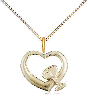 14kt Gold Filled Heart / Chalice Pendant on a 18 inch Gold Filled Light Curb chain