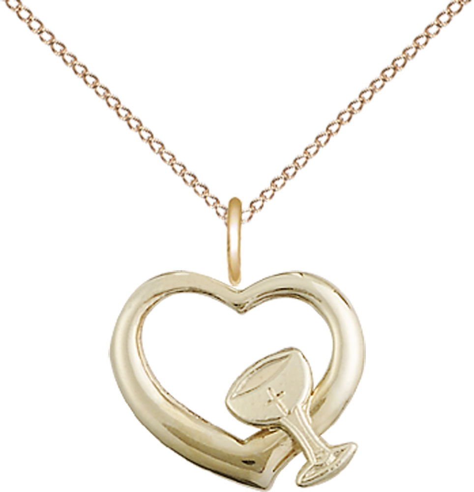 14kt Gold Filled Heart / Chalice Pendant on a 18 inch Gold Filled Light Curb chain