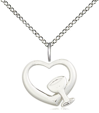 Sterling Silver Heart / Chalice Pendant on a 18 inch Sterling Silver Light Curb chain