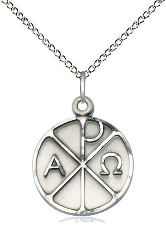 Sterling Silver Alpha &amp; Omega Pendant on a 18 inch Sterling Silver Light Curb chain