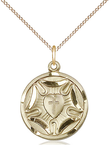 14kt Gold Filled Lutheran Pendant on a 18 inch Gold Filled Light Curb chain