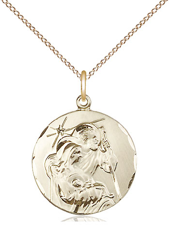 14kt Gold Filled Holy Family Pendant on a 18 inch Gold Filled Light Curb chain