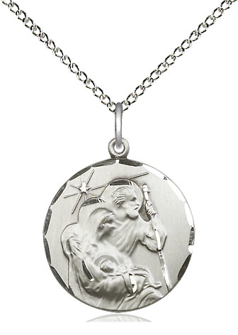 Sterling Silver Holy Family Pendant on a 18 inch Sterling Silver Light Curb chain