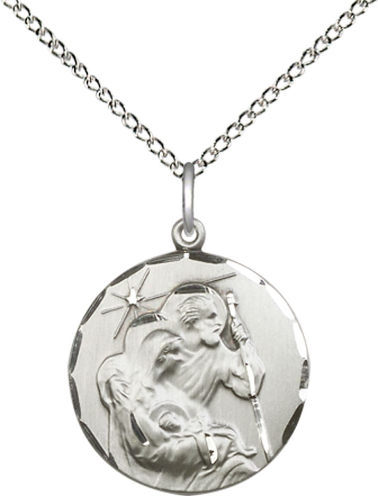 Sterling Silver Holy Family Pendant on a 18 inch Sterling Silver Light Curb chain