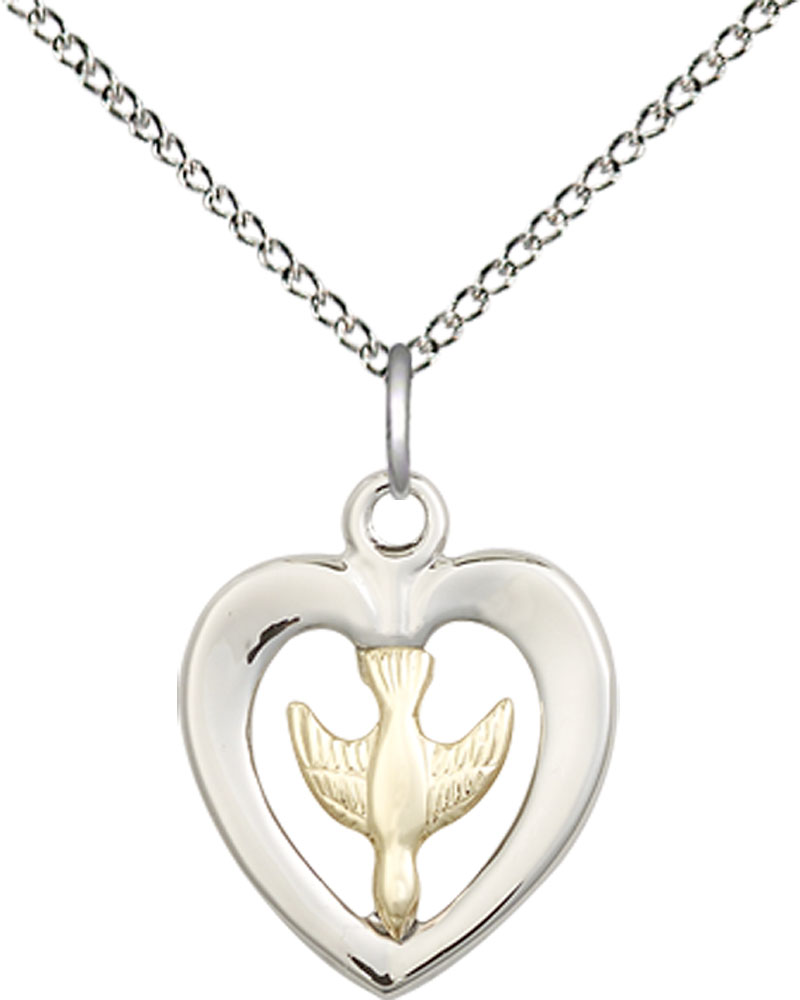 Two-Tone GF/SS Holy Spirit Pendant on a 18 inch Sterling Silver Light Curb chain