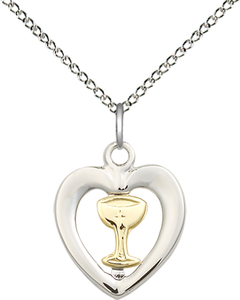 Two-Tone GF/SS Heart / Chalice Pendant on a 18 inch Sterling Silver Light Curb chain