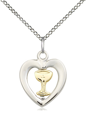 Two-Tone GF/SS Heart / Chalice Pendant on a 18 inch Sterling Silver Light Curb chain