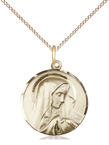 14kt Gold Filled Sorrowful Mother Pendant on a 18 inch Gold Filled Light Curb chain