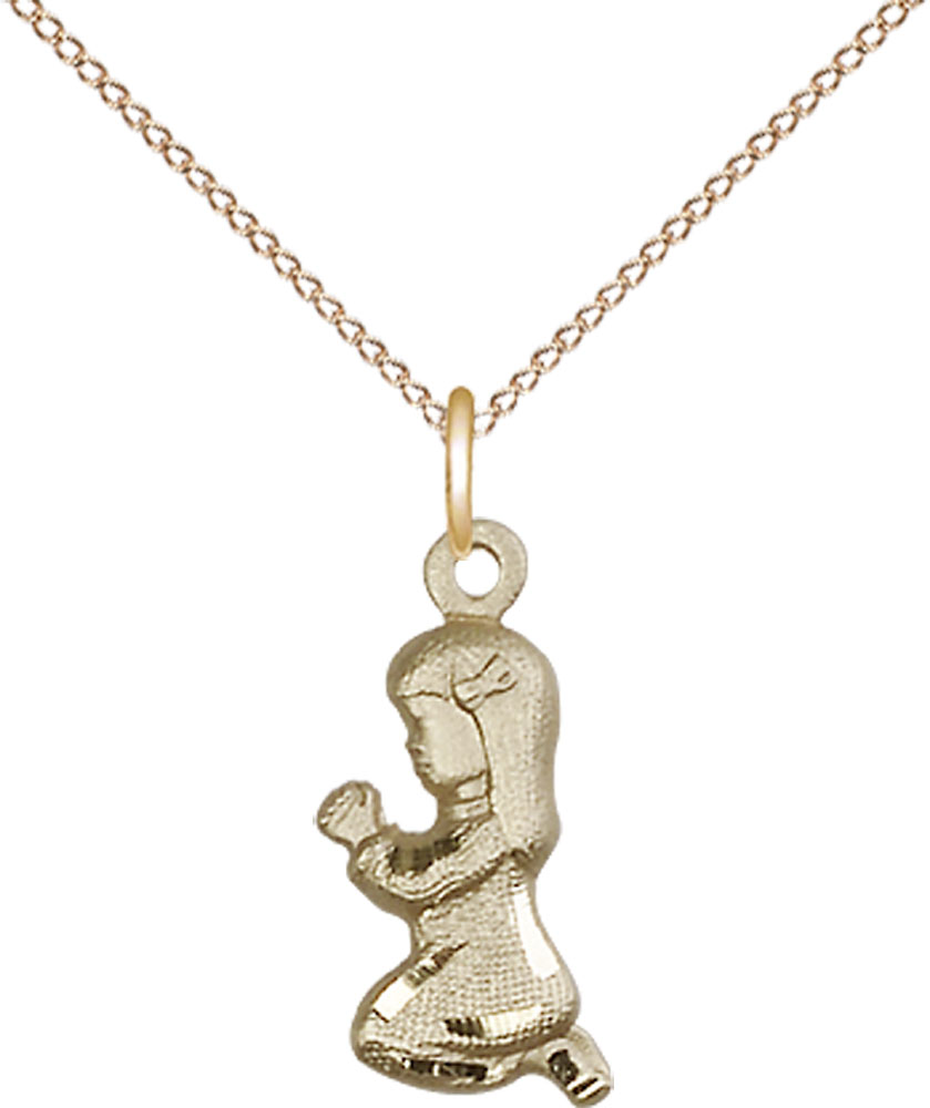14kt Gold Filled Praying Girl Pendant on a 18 inch Gold Filled Light Curb chain