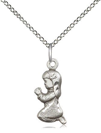 Sterling Silver Praying Girl Pendant on a 18 inch Sterling Silver Light Curb chain