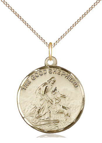 14kt Gold Filled Good Shepherd Pendant on a 18 inch Gold Filled Light Curb chain