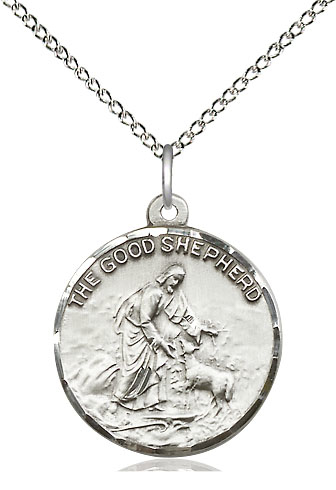 Sterling Silver Good Shepherd Pendant on a 18 inch Sterling Silver Light Curb chain