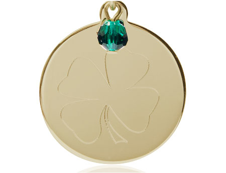 14kt Gold Shamrock Medal with a Emerald bead