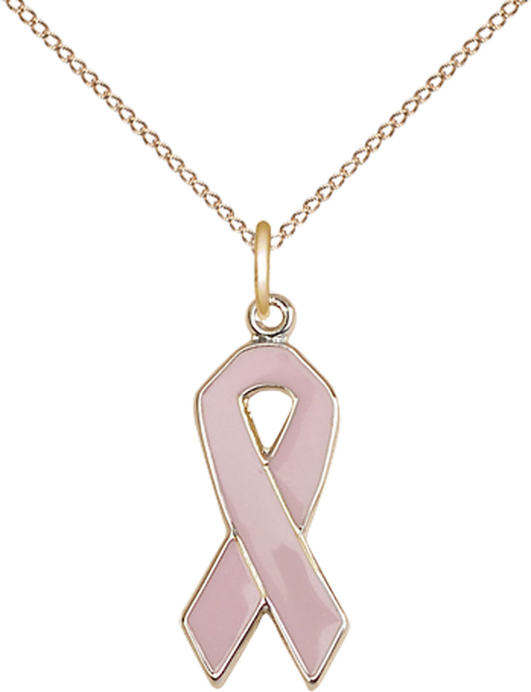 14kt Gold Filled Cancer Awareness Pendant on a 18 inch Gold Filled Light Curb chain