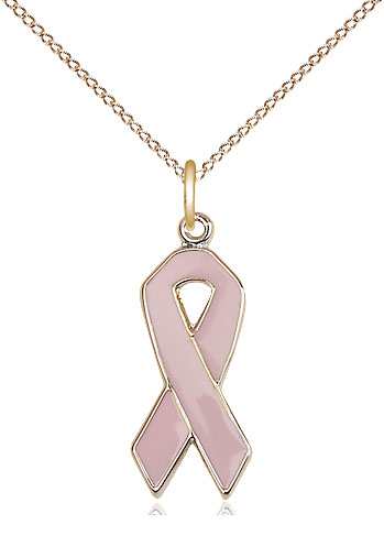 14kt Gold Filled Cancer Awareness Pendant on a 18 inch Gold Filled Light Curb chain
