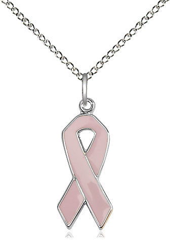 Sterling Silver Cancer Awareness Pendant on a 18 inch Sterling Silver Light Curb chain