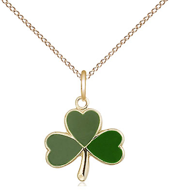 14kt Gold Filled Shamrock Pendant on a 18 inch Gold Filled Light Curb chain