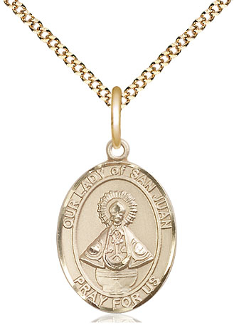 14kt Gold Filled Our Lady of San Juan Pendant on a 18 inch Gold Plate Light Curb chain