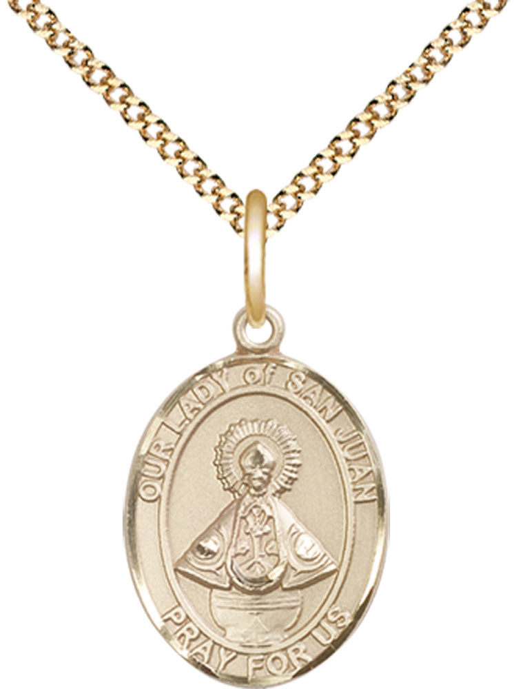 14kt Gold Filled Our Lady of San Juan Pendant on a 18 inch Gold Plate Light Curb chain