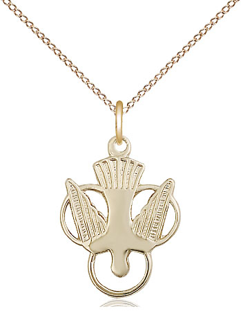 14kt Gold Filled Holy Spirit Pendant on a 18 inch Gold Filled Light Curb chain