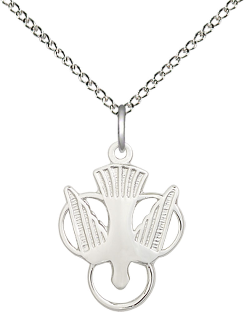 Sterling Silver Holy Spirit Pendant on a 18 inch Sterling Silver Light Curb chain
