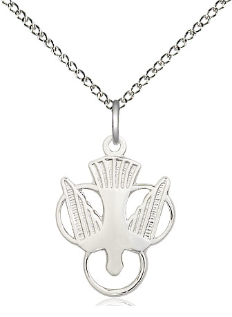 Sterling Silver Holy Spirit Pendant on a 18 inch Sterling Silver Light Curb chain