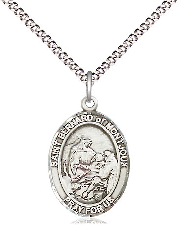 Sterling Silver Saint Bernard of Montjoux Pendant on a 18 inch Light Rhodium Light Curb chain