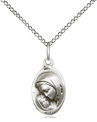 Sterling Silver Madonna &amp; Child Pendant on a 18 inch Sterling Silver Light Curb chain