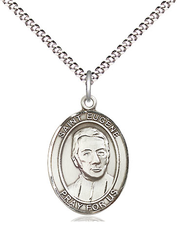 Sterling Silver Saint Eugene de Mazenod Pendant on a 18 inch Light Rhodium Light Curb chain