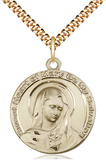14kt Gold Filled Mary Pendant on a 24 inch Gold Plate Heavy Curb chain