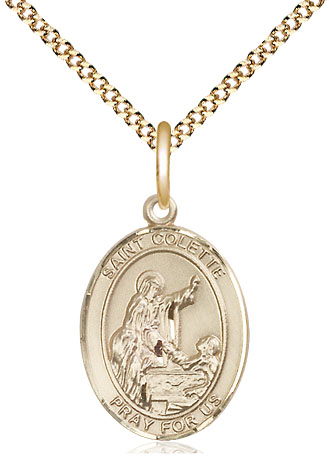 14kt Gold Filled Saint Colette Pendant on a 18 inch Gold Plate Light Curb chain