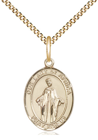 14kt Gold Filled Our Lady of Africa Pendant on a 18 inch Gold Plate Light Curb chain