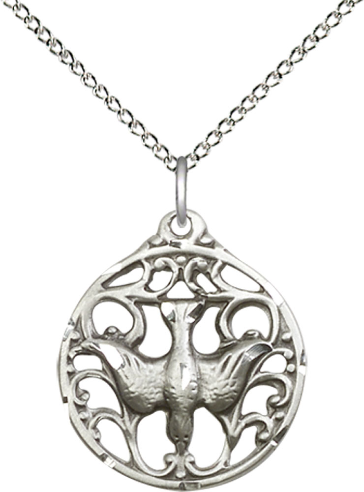 Sterling Silver Holy Spirit Pendant on a 18 inch Sterling Silver Light Curb chain