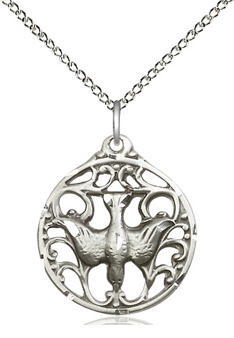 Sterling Silver Holy Spirit Pendant on a 18 inch Sterling Silver Light Curb chain