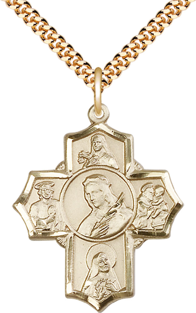 14kt Gold Filled Philomena Theresa Rita Antony Jude Pendant on a 24 inch Gold Plate Heavy Curb chain